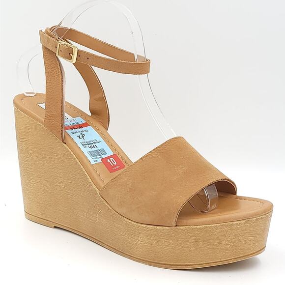Steve Madden Women Strappy Wooden Wedge Sandals Welsh Size US 10 Camel Nubuck - Picture 1 of 6